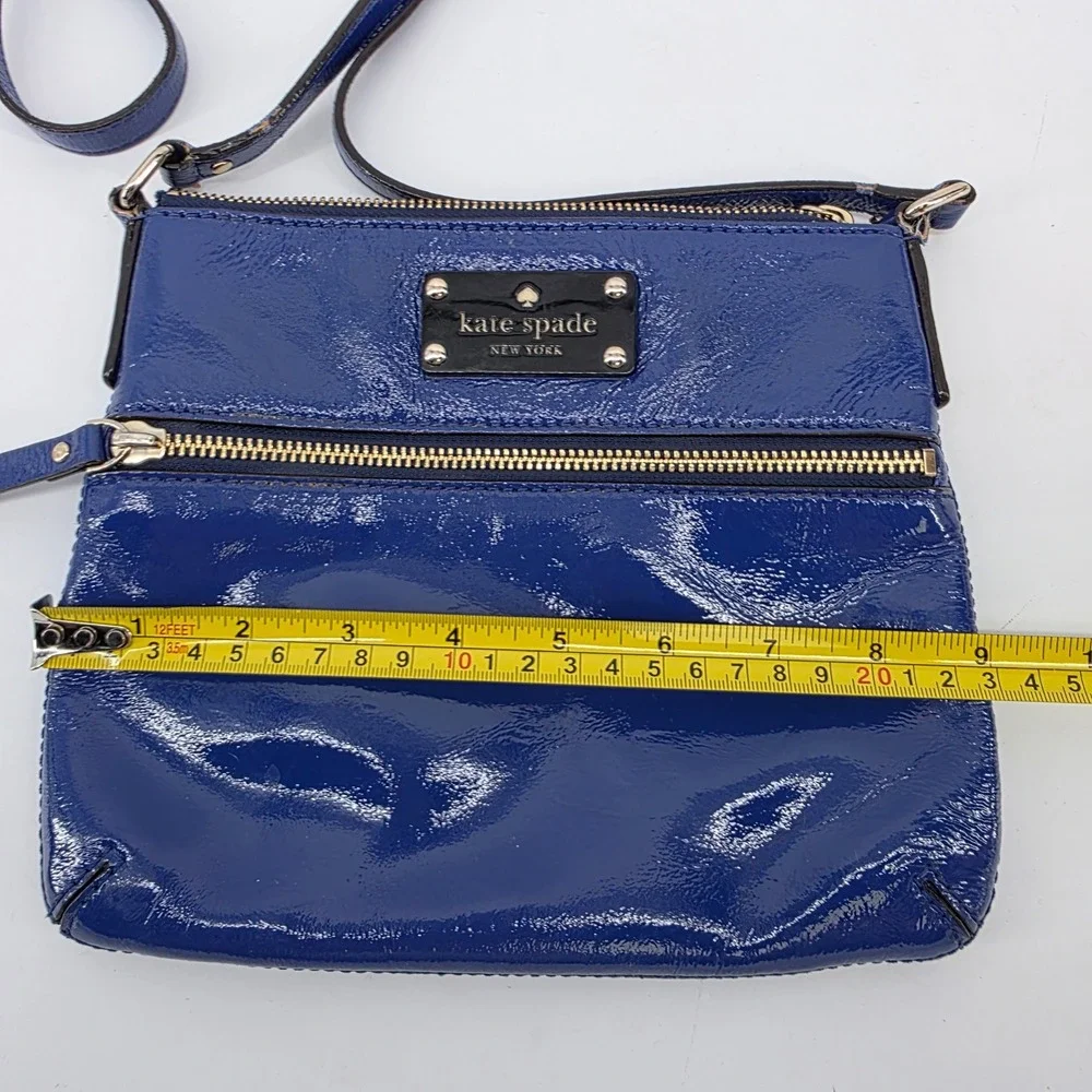 Kate Spade Cobalt Blue Patent Leather Crossbody Bag Gold Hardware Glossy Purse